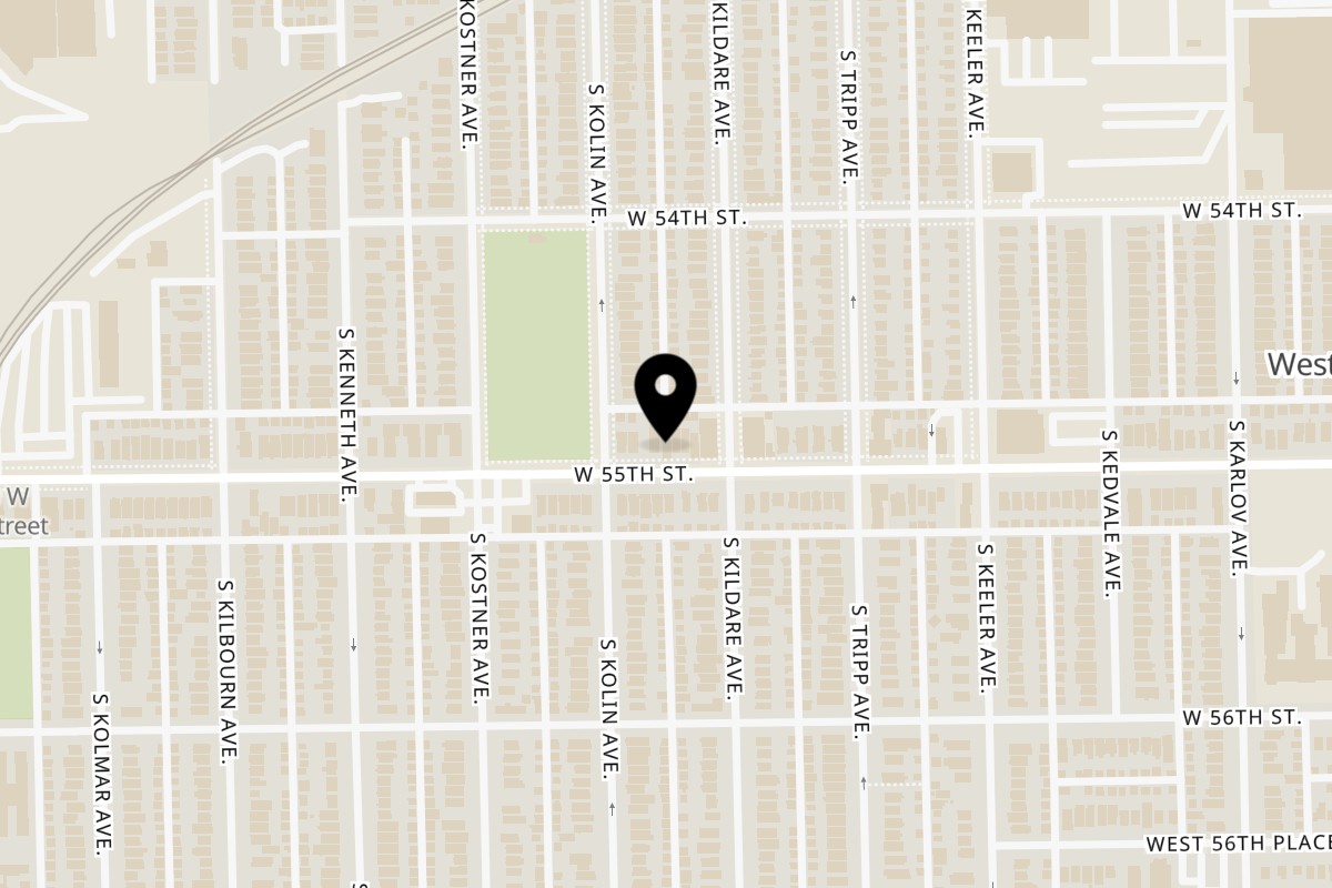 Map showing the location of Positano's Pizza on 4312 West 55th Street in Chicago